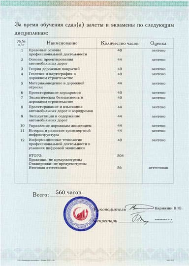 Образец приложения оборотная сторона (аттестационная работа) по программе Автомобильные дороги и аэродромы