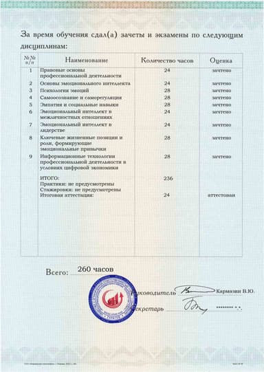 Образец приложения оборотная сторона (аттестационная работа) по программе Эмоциональный интеллект