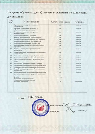 Образец приложения оборотная сторона (аттестационная работа) по программе Тьюторское сопровождение в образовательных организациях