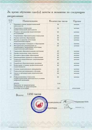 Образец приложения оборотная сторона (аттестационная работа) по программе Эксперт по аттестации педагогических кадров
