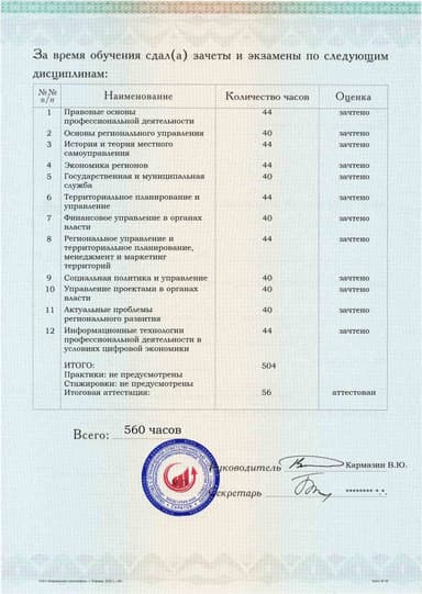 Образец приложения оборотная сторона (аттестационная работа) по программе Региональное и муниципальное управление