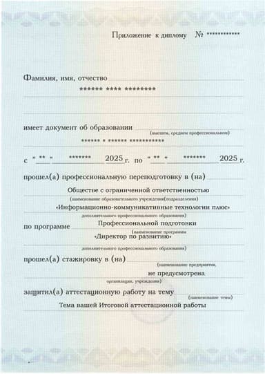 Образец приложения лицевая сторона (аттестационная работа) по программе Директор по развитию