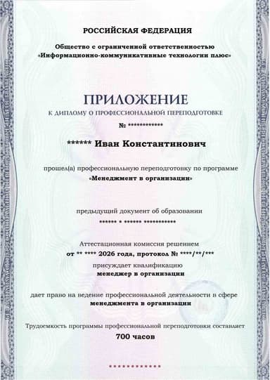 Образец приложения лицевая сторона (итоговое тестирование) по программе Менеджмент в организации