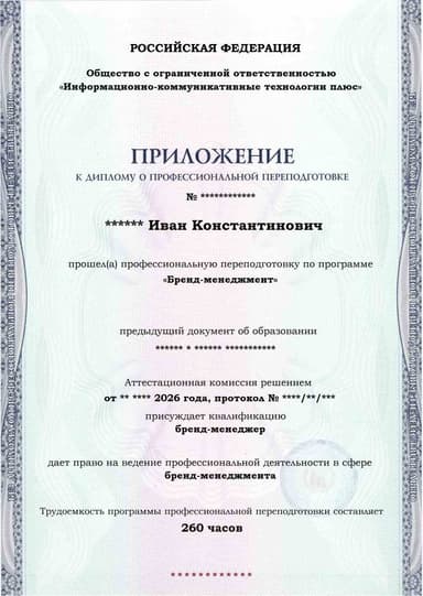 Образец приложения лицевая сторона (итоговое тестирование) по программе Бренд-менеджмент