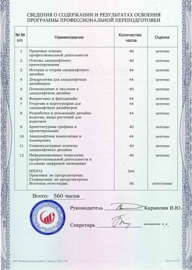 Образец приложения оборотная сторона (итоговое тестирование) по программе Ландшафтный дизайн