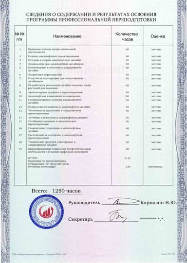 Образец приложения оборотная сторона (итоговое тестирование) по программе Ландшафтный дизайн
