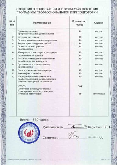 Образец приложения оборотная сторона (итоговое тестирование) по программе Дизайн интерьера
