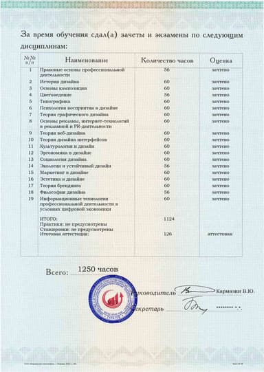 Образец приложения оборотная сторона (аттестационная работа) по программе Дизайн