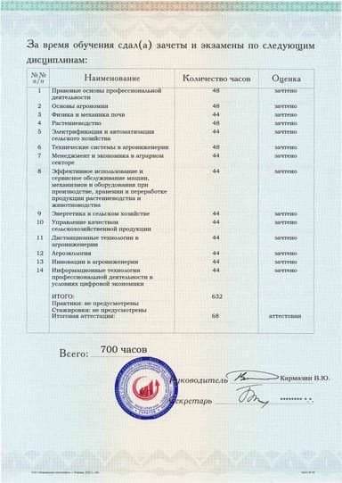 Образец приложения оборотная сторона (аттестационная работа) по программе Агроинженерия
