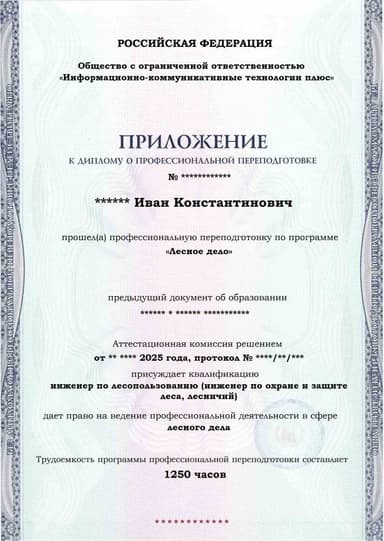 Образец приложения лицевая сторона (итоговое тестирование) по программе Лесное дело