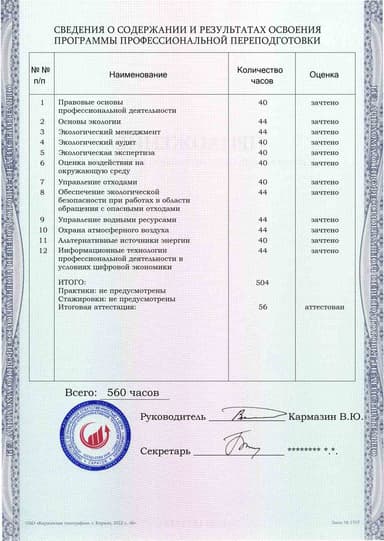 Образец приложения оборотная сторона (итоговое тестирование) по программе Экологическая безопасность