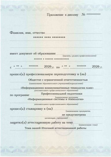 Образец приложения лицевая сторона (аттестационная работа) по программе Информационные системы и технологии