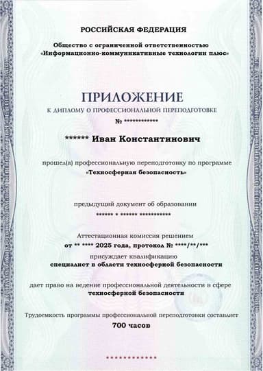 Образец приложения лицевая сторона (итоговое тестирование) по программе Техносферная безопасность