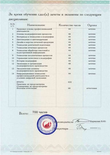 Образец приложения оборотная сторона (аттестационная работа) по программе Технология полиграфического производства