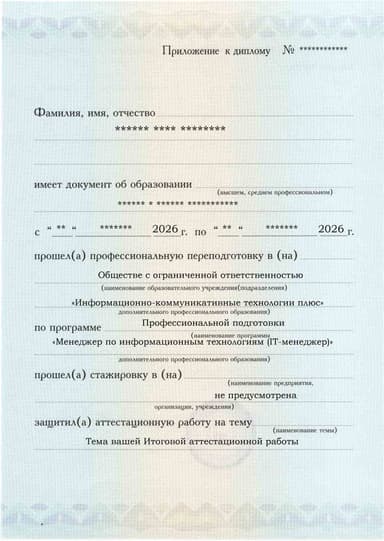 Образец приложения лицевая сторона (аттестационная работа) по программе Менеджер по информационным технологиям (IT-менеджер)