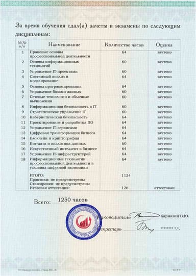 Образец приложения оборотная сторона (аттестационная работа) по программе IT-директор