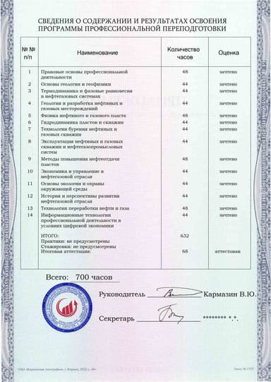Образец приложения оборотная сторона (итоговое тестирование) по программе Разработка и эксплуатация нефтяных и газовых месторождений