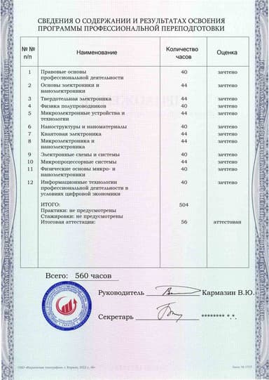 Образец приложения оборотная сторона (итоговое тестирование) по программе Электроника и наноэлектроника