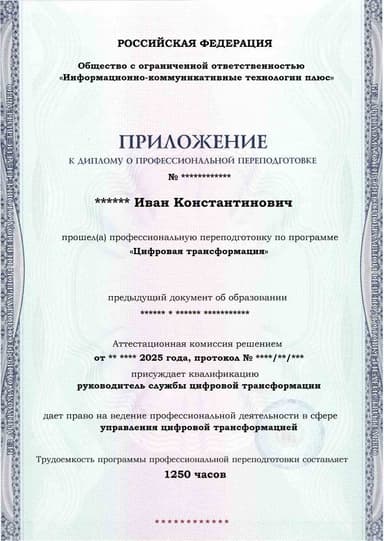 Образец приложения лицевая сторона (итоговое тестирование) по программе Цифровая трансформация