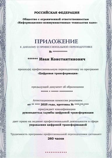 Образец приложения лицевая сторона (итоговое тестирование) по программе Цифровая трансформация