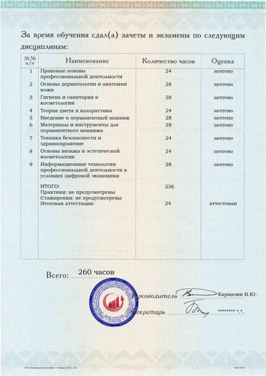 Образец приложения оборотная сторона (аттестационная работа) по программе Перманентный макияж