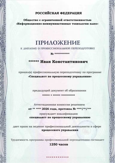 Образец приложения лицевая сторона (итоговое тестирование) по программе Специалист по процессному управлению