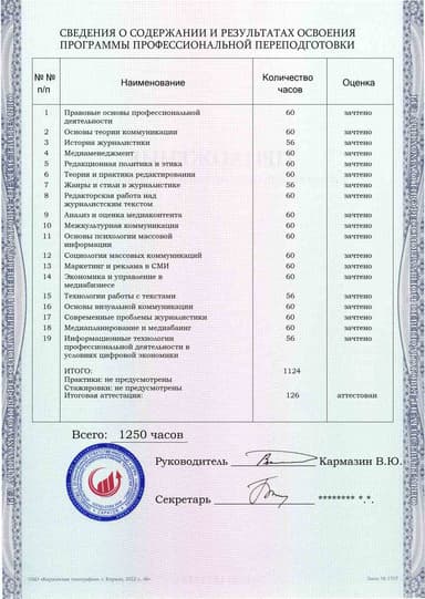 Образец приложения оборотная сторона (итоговое тестирование) по программе Редактор средств массовой информации