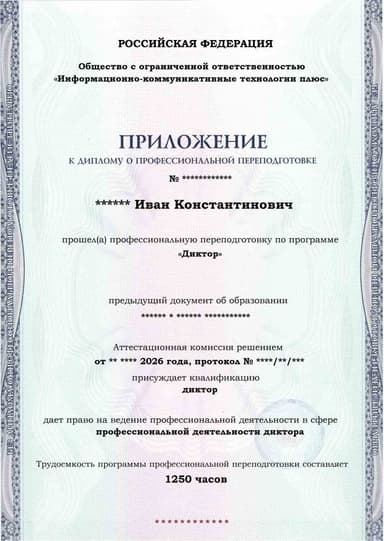 Образец приложения лицевая сторона (итоговое тестирование) по программе Диктор