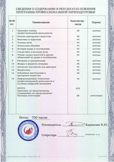 Образец приложения оборотная сторона (итоговое тестирование) по программе Диктор