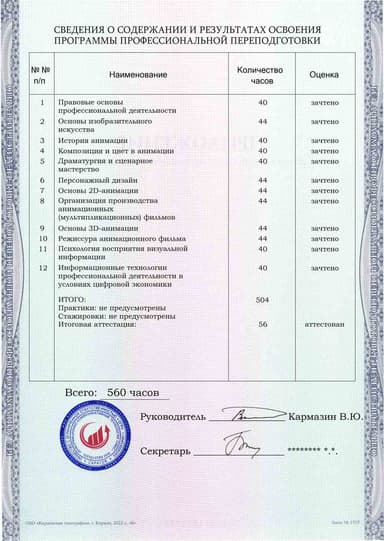 Образец приложения оборотная сторона (итоговое тестирование) по программе Художник-аниматор