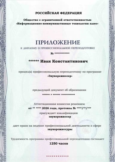 Образец приложения лицевая сторона (итоговое тестирование) по программе Звукорежиссер