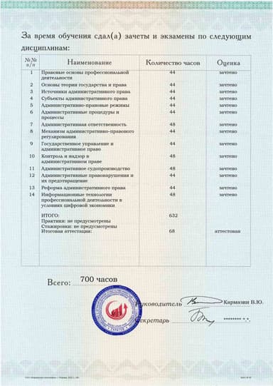 Образец приложения оборотная сторона (аттестационная работа) по программе Административное право