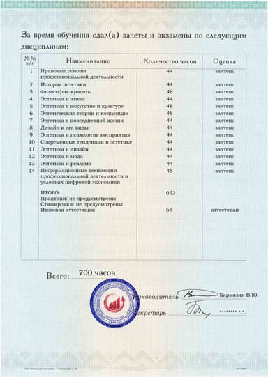 Образец приложения оборотная сторона (аттестационная работа) по программе Прикладная эстетика