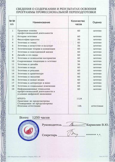 Образец приложения оборотная сторона (итоговое тестирование) по программе Прикладная эстетика