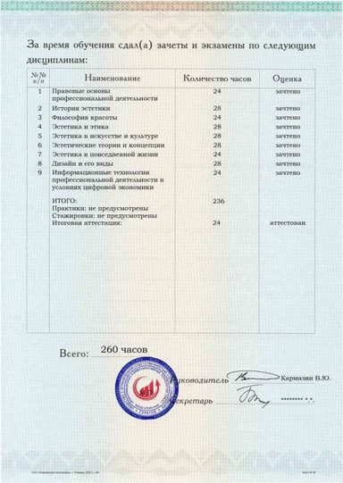 Образец приложения оборотная сторона (аттестационная работа) по программе Прикладная эстетика