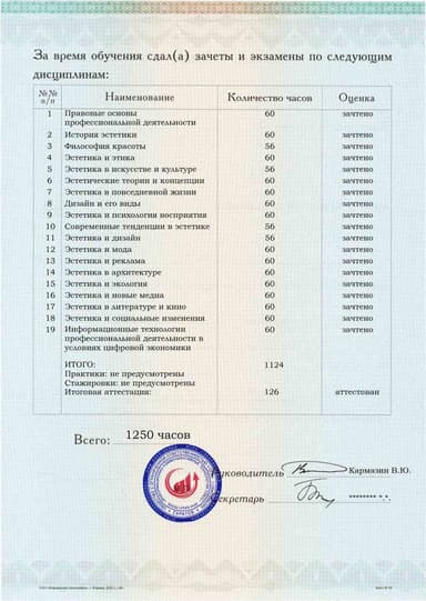 Образец приложения оборотная сторона (аттестационная работа) по программе Прикладная эстетика