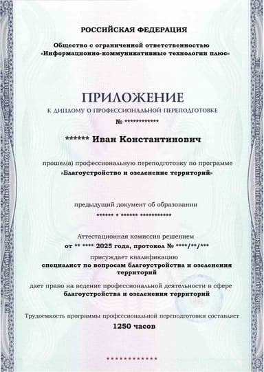 Образец приложения лицевая сторона (итоговое тестирование) по программе Благоустройство и озеленение территорий