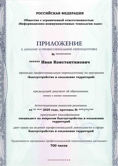Образец приложения лицевая сторона (итоговое тестирование) по программе Благоустройство и озеленение территорий