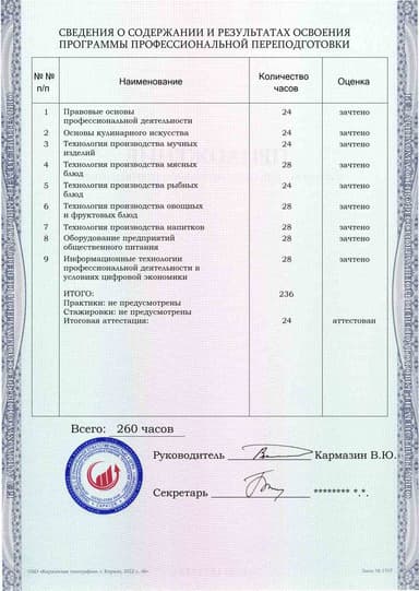 Образец приложения оборотная сторона (итоговое тестирование) по программе Базовая технология производства блюд, напитков и кулинарных изделий в организациях питания