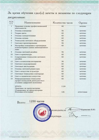 Образец приложения оборотная сторона (аттестационная работа) по программе Художник по свету