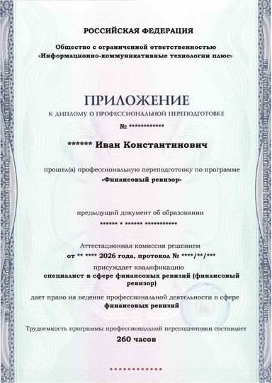 Образец приложения лицевая сторона (итоговое тестирование) по программе Финансовый ревизор