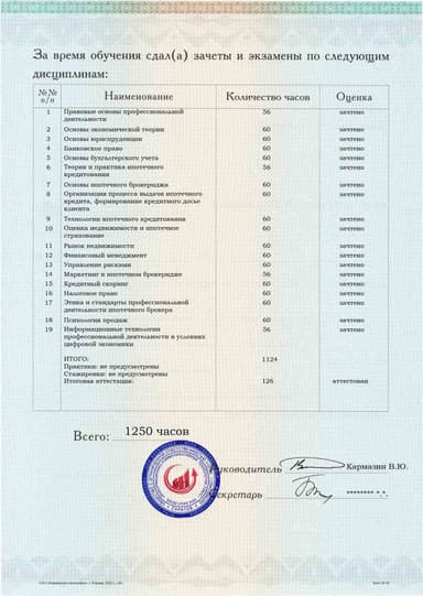 Образец приложения оборотная сторона (аттестационная работа) по программе Ипотечный брокер