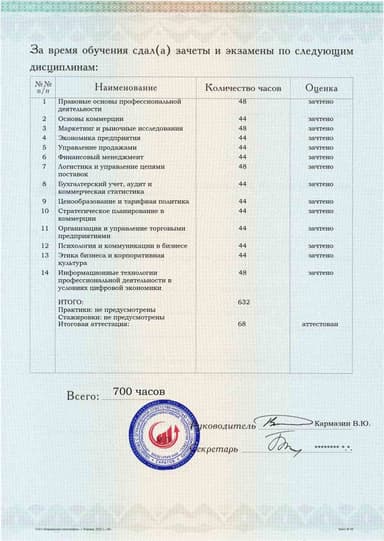 Образец приложения оборотная сторона (аттестационная работа) по программе Коммерция