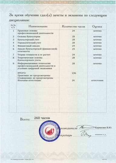 Образец приложения оборотная сторона (аттестационная работа) по программе Бухгалтер-калькулятор