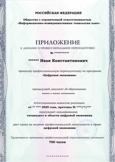 Образец приложения лицевая сторона (итоговое тестирование) по программе Цифровая экономика