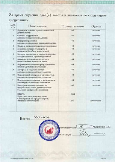 Образец приложения оборотная сторона (аттестационная работа) по программе Противодействие коррупции