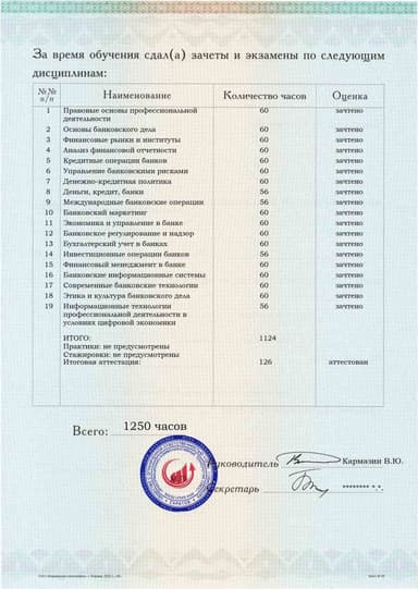Образец приложения оборотная сторона (аттестационная работа) по программе Банковское дело