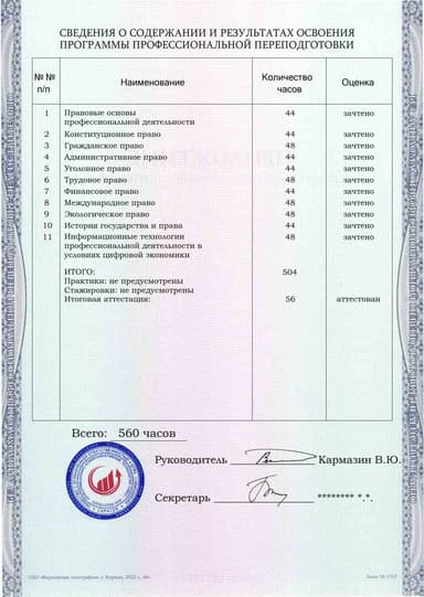 Образец приложения оборотная сторона (итоговое тестирование) по программе Юриспруденция