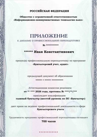 Образец приложения лицевая сторона (итоговое тестирование) по программе Бухгалтерский учет, аудит