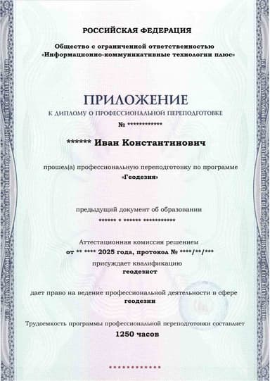 Образец приложения лицевая сторона (итоговое тестирование) по программе Геодезия